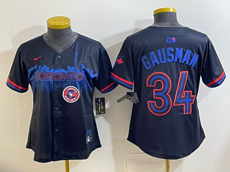 Women 2025 Nike Toronto Blue Jays #34 Gausman Blue Game MLB Jersey 01